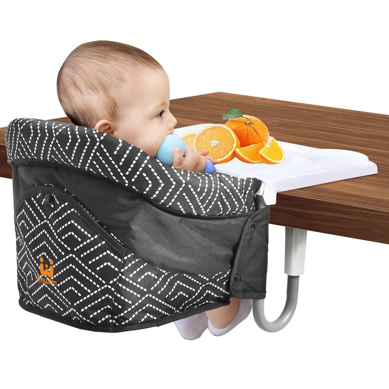 MTWML Hook On High Chair with Tray,Portable Baby High Chair That Attaches to Table,Clip On Fast Table Seat for Babies and Toddlers.Baby Feeding Seat for Dining Tables and Counter(Stripe-Black) - Image 1
